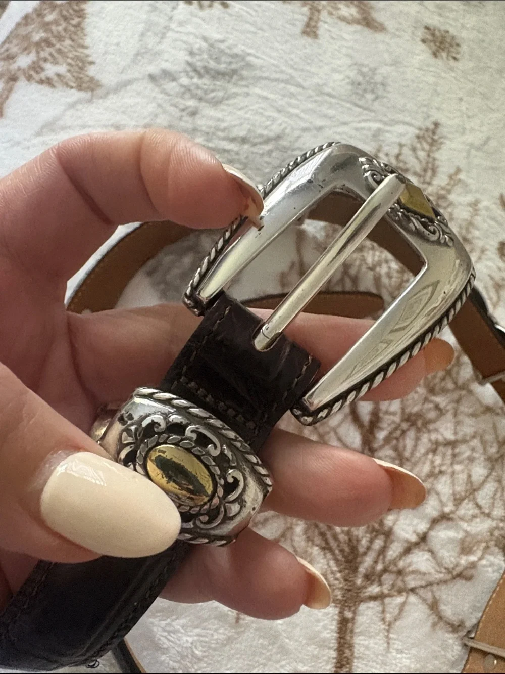 Brighton Brown western reptile Leather Women's Concho Belt Silver & Gold  32 ML